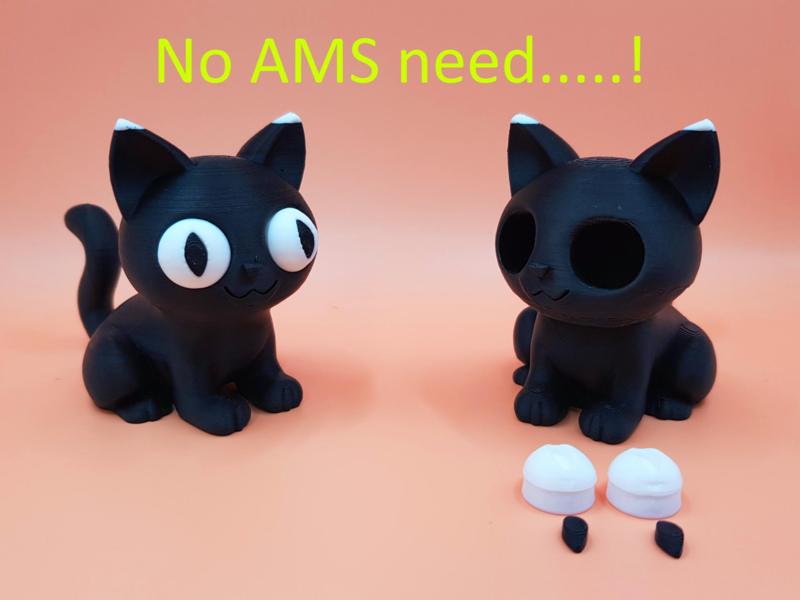 Black cute little cat without AMS 2 colors