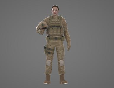 Female Soldier Holding Helmet 3D Model