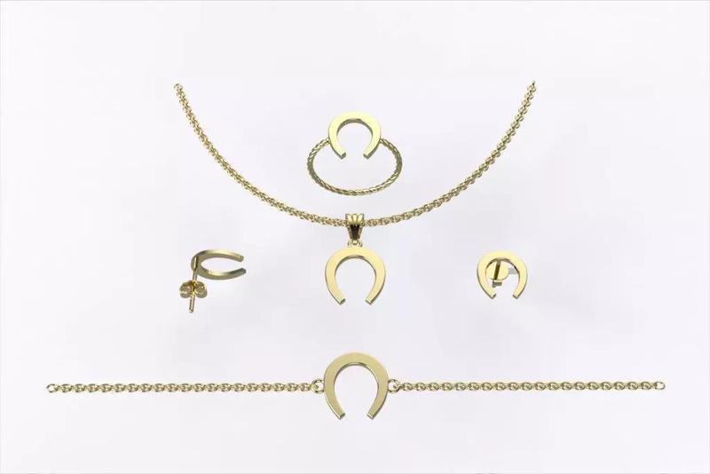 Lucky Horseshoe Gold Jewelry Set018 Bracelet Earrings Ring