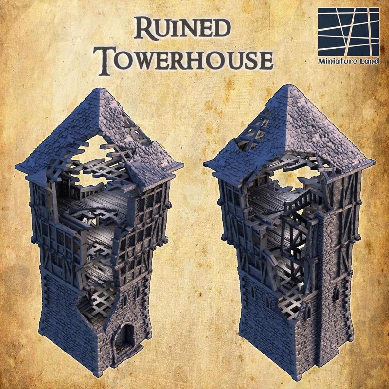 Ruined Tower House Tabletop Terrain 28 MM