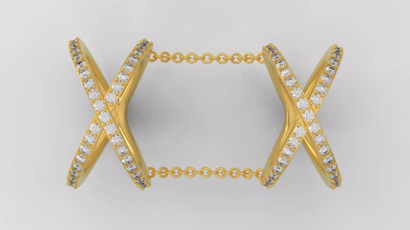 X Shaped Ring with diamonds 3D print model C14