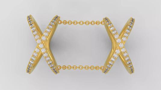 X Shaped Ring with diamonds 3D print model C14