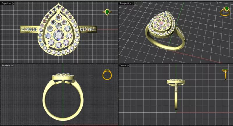 anello goccia con pietre