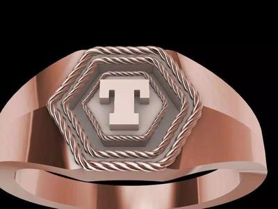 t alphabet hexagon signet ring stl verified