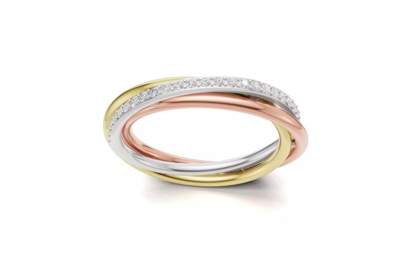 Three-Tone Gold Twist Diamond Ring