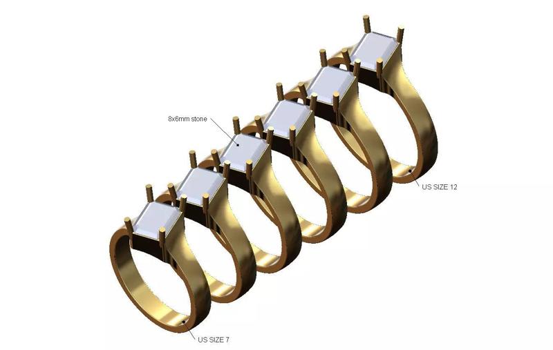 Tilted emerald 8x6mm diamond solitaire ring US size 7to12