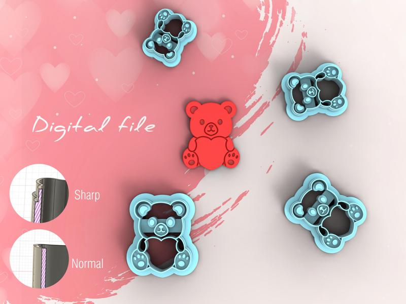 Love Bear Valentine Polymer Clay Cutters | Digital STL File | 4 Sizes | 2 Cutter Versions