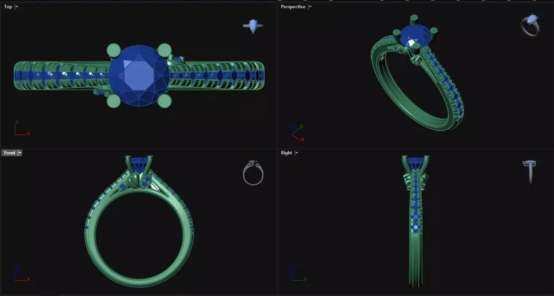 4 Prong Diamond Engagement Ring with sidestones