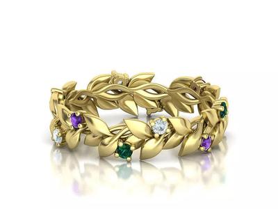 Floral Leaves Eternity Ring Nature Inspired Leaves Ring 8US