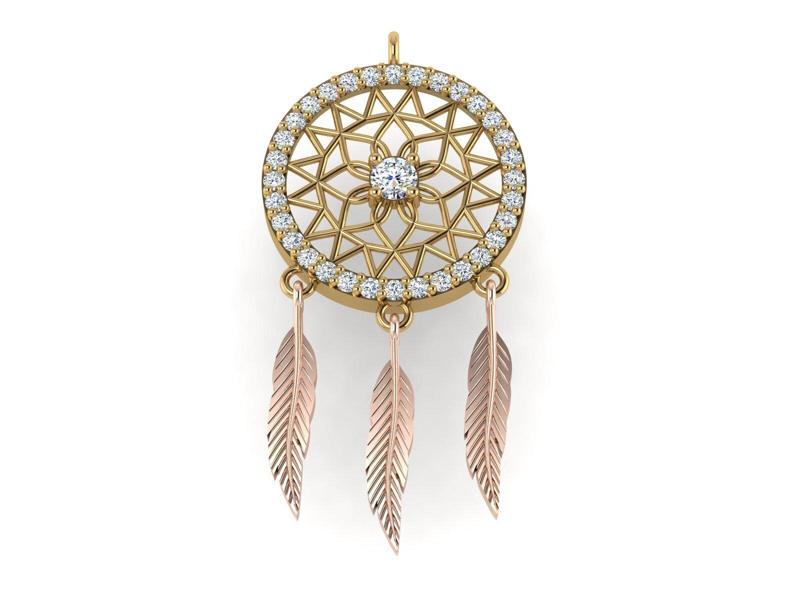 Feathered round pendant or necklace