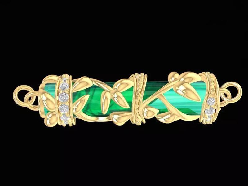 Cylinder Gemstone Floral Gold Pendant Jewelry 2204