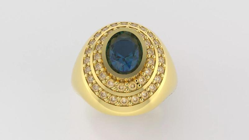Domed Oval Double Halo Ring