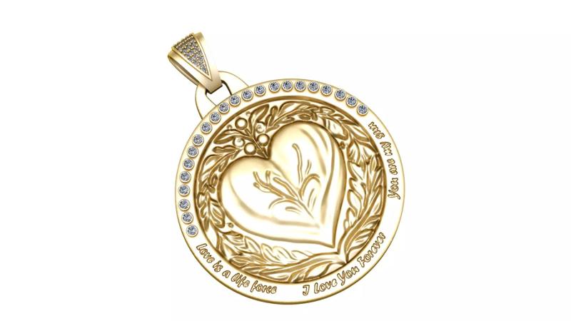 HEART DESIGN GOLD COIN PENDANT 3D PRINTABLE MODEL