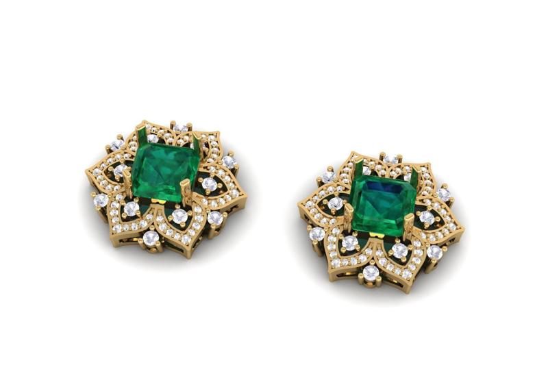 Emerald and Diamond Stud Earring E 20