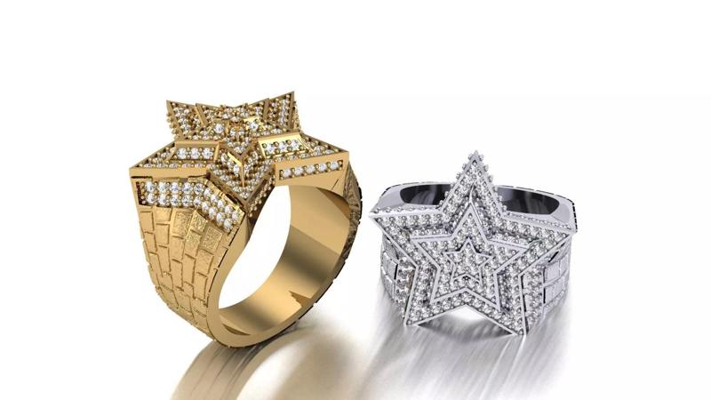 Hip Hop Star Men Ring STL 3D Model Jewelry Design