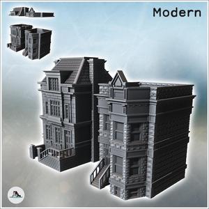 Set of two European houses with upper floor and access staircase (14) - Modern WW2 WW1 World War Diaroma Wargaming RPG Mini Hobby