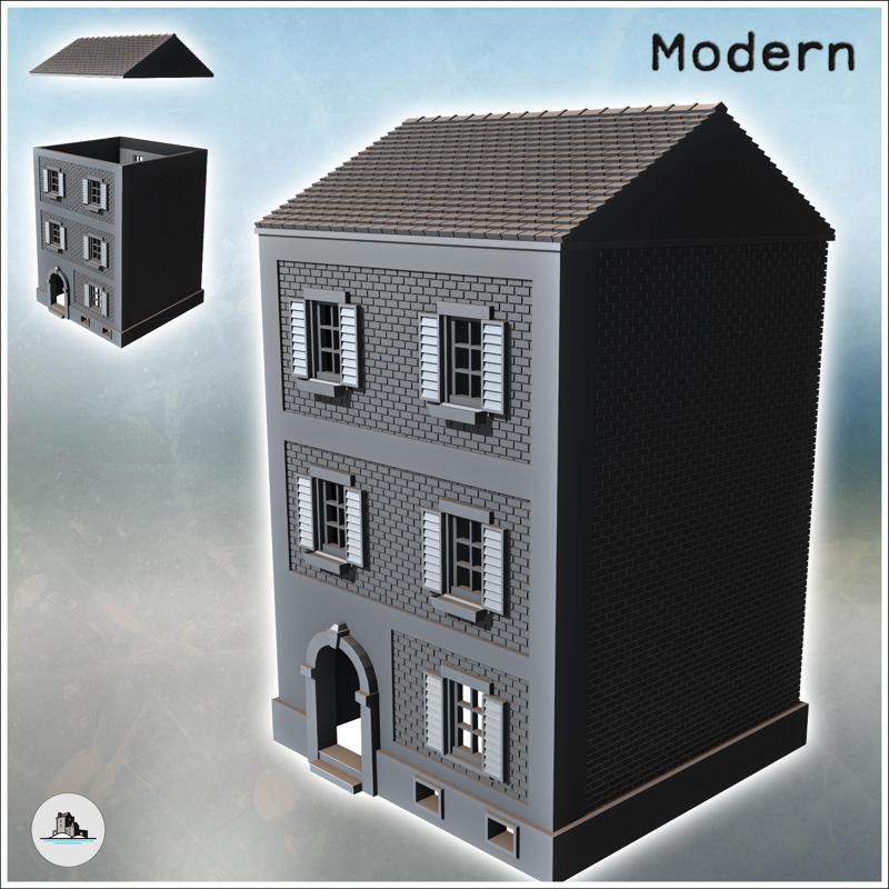 Square brick building with shuttered windows and two floors (intact version) (31) - Modern WW2 WW1 World War Diaroma Wargaming RPG Mini Hobby
