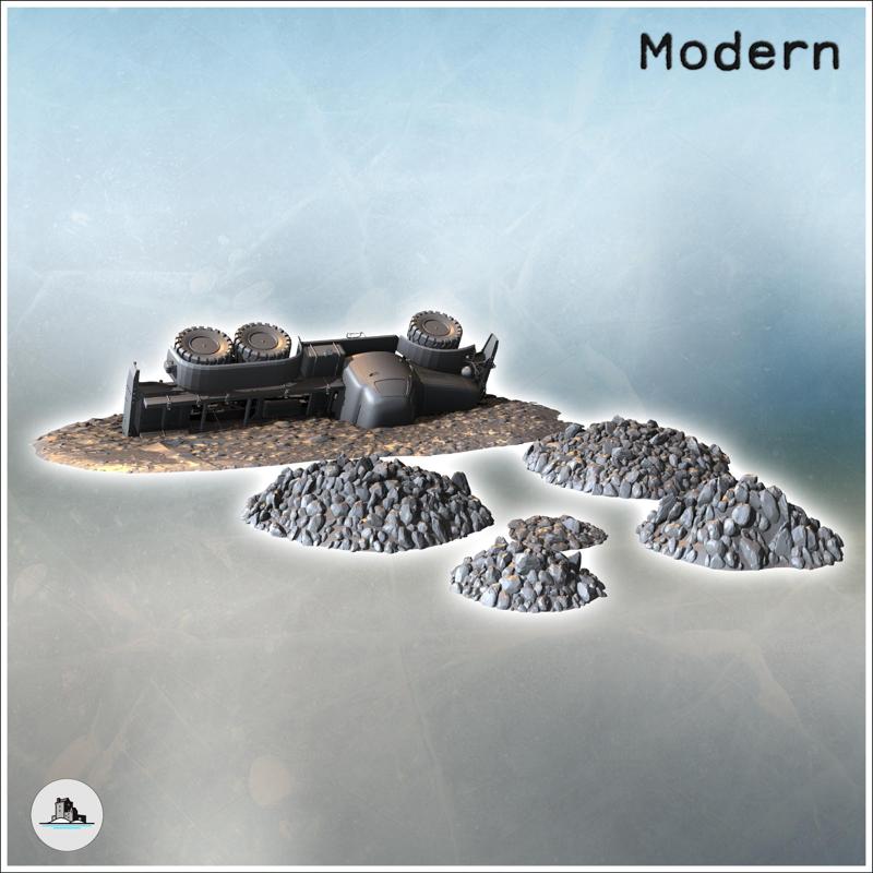 Set of ruins and debris with the carcass of a six-wheeled truck (2) - Modern WW2 WW1 World War Diaroma Wargaming RPG Mini Hobby