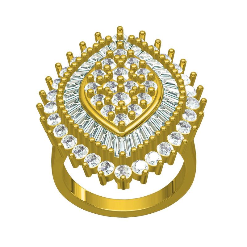 Marquise Shape Baguette and Round Halo Womens Ring
