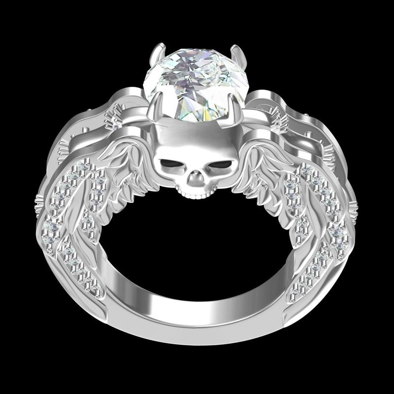 Vintage Style Skull with Wings Engagement Ring