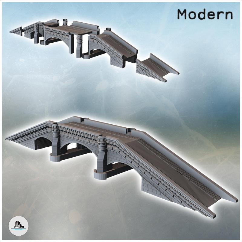 Modern bridge with brick cladding, double pillars, and access slopes (6) - Modern WW2 WW1 World War Diaroma Wargaming RPG Mini Hobby