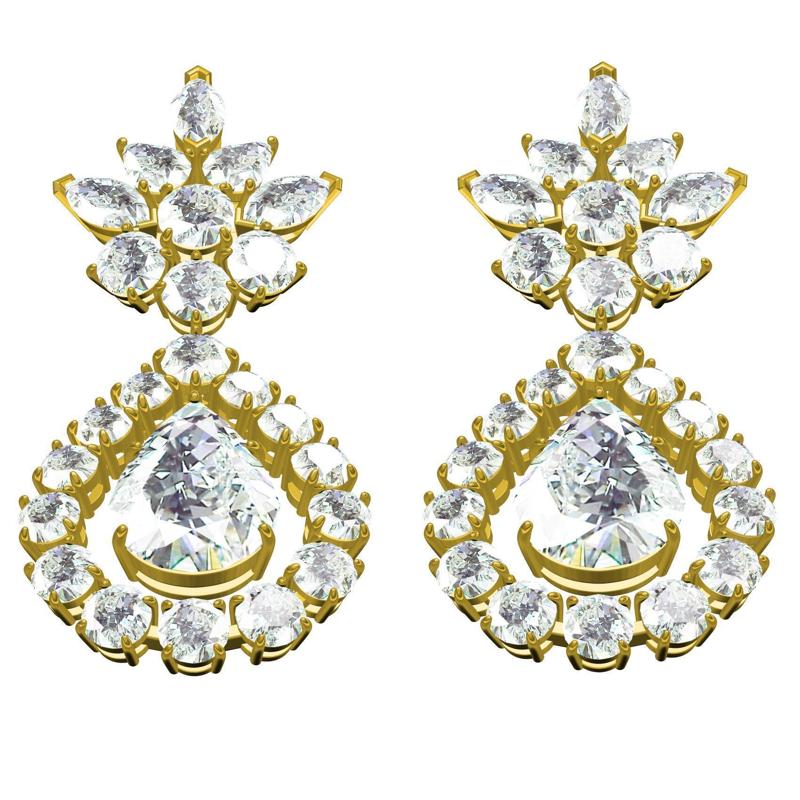 Pear and Round and Marquise Diamond Pear Drop Earring