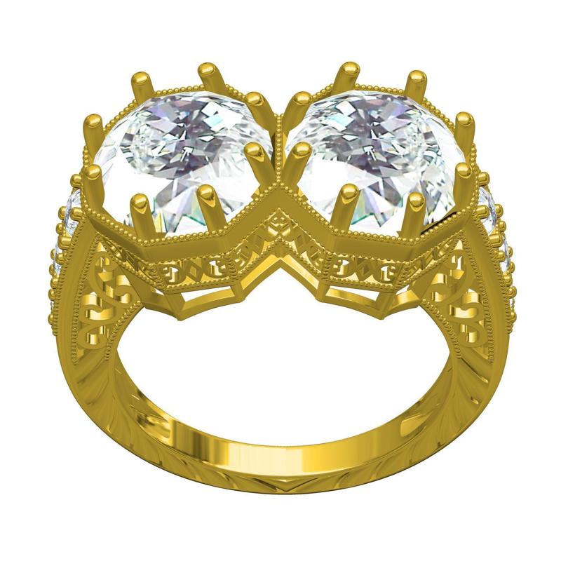 Two Stone Art Deco Milgrain Engagement Ring