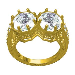 Two Stone Art Deco Milgrain Engagement Ring