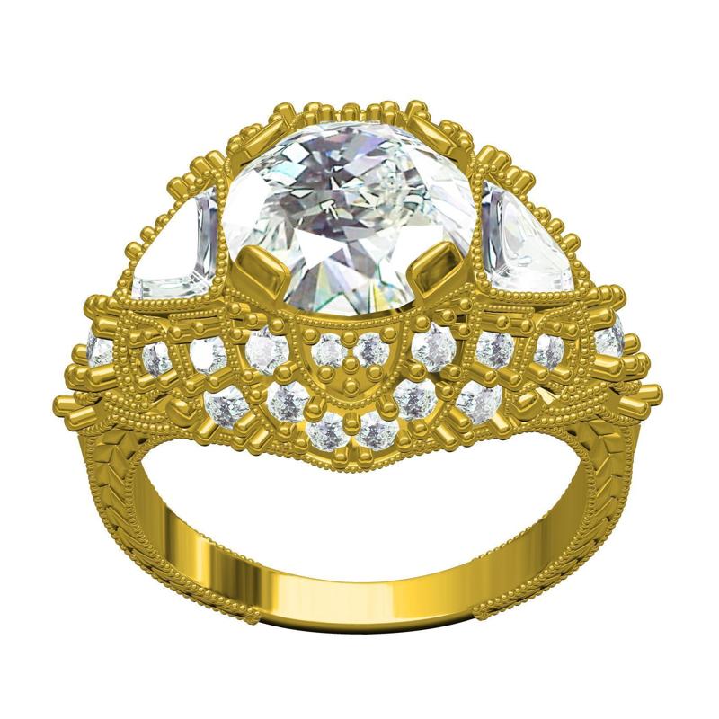 Antique Art Deco Round and Trillion Diamond Engagement Ring