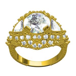 Antique Art Deco Round and Trillion Diamond Engagement Ring