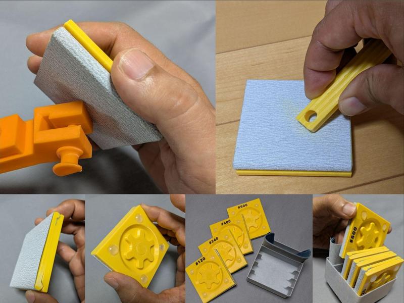 Handy Flat Sanding Block with gridfinity bin (70x115 & 93x115 paper sizes)