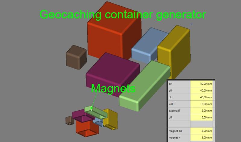 Geocaching container with magnets generator (Parametric CAD model)