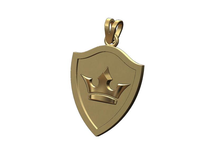 Crown and shield memory pendant with bail 3D print model