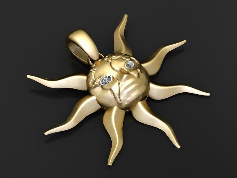 gold sun pendant  3D printable model