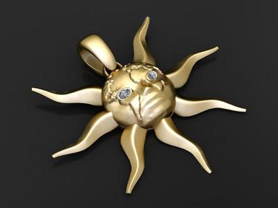 gold sun pendant  3D printable model