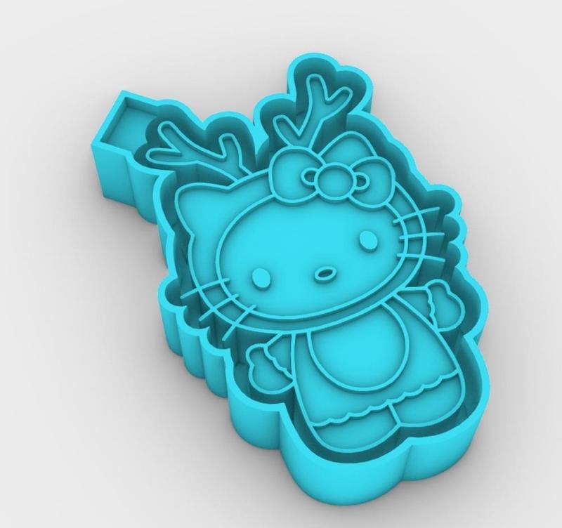 Kitty reindeer - Hello Kitty Christmas reindeer costume - freshie mold - STL for silicone mold