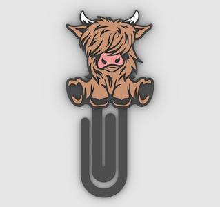 Highland cow sitting - Paper clip, bookmark - 3MF pre-painted , STL