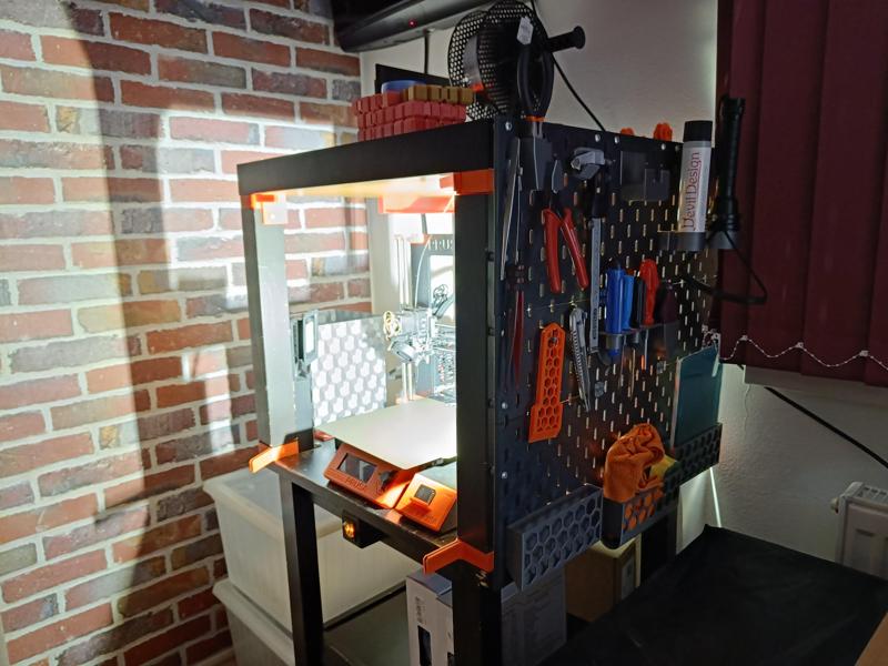 Ikea Skadis pegboard for Ikea Lack enclosure.