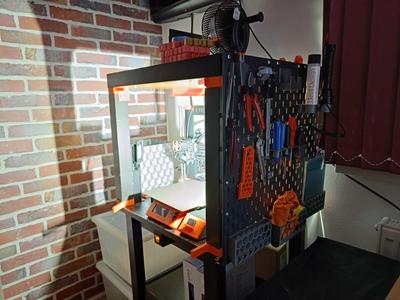 Ikea Skadis pegboard for Ikea Lack enclosure.