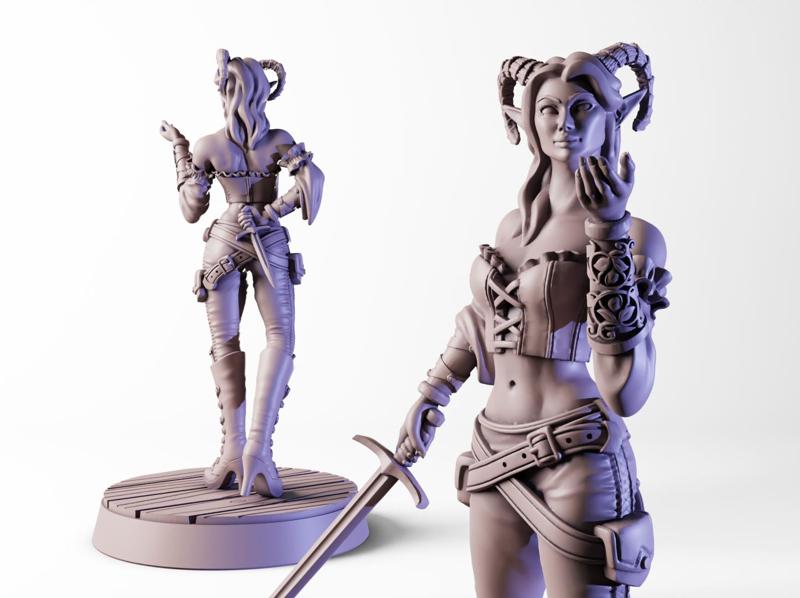Tiefling Rogue | Two Poses & Tail/No Tail Options|  RPG Hellspawn Hero Mini With Sword And Knife Options For Tabletop Games & Skirmish Wargames