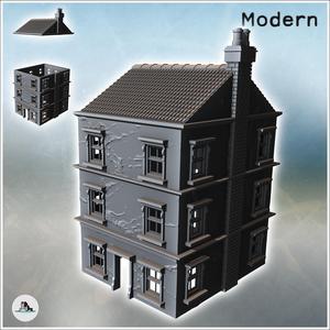 Tiled-roof house with bay window on the ground floor and a large rear wall (intact version) (18) - Modern WW2 WW1 World War Diaroma Wargaming RPG Mini Hobby