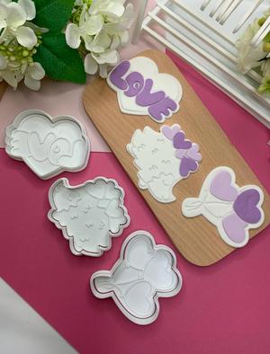 Valentine set of 3 Cookie Cutter and Stamp