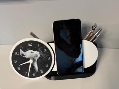 desk clock, with phone holder & pencil box Cat