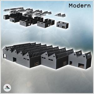 Large modern factory with glazed shed roof, multiple accesses, and brick walls (10) - Modern WW2 WW1 World War Diaroma Wargaming RPG Mini Hobby