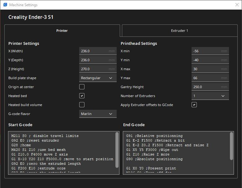 Ender 3 S1 Pro Cura settings for maxumim build volume + profiles