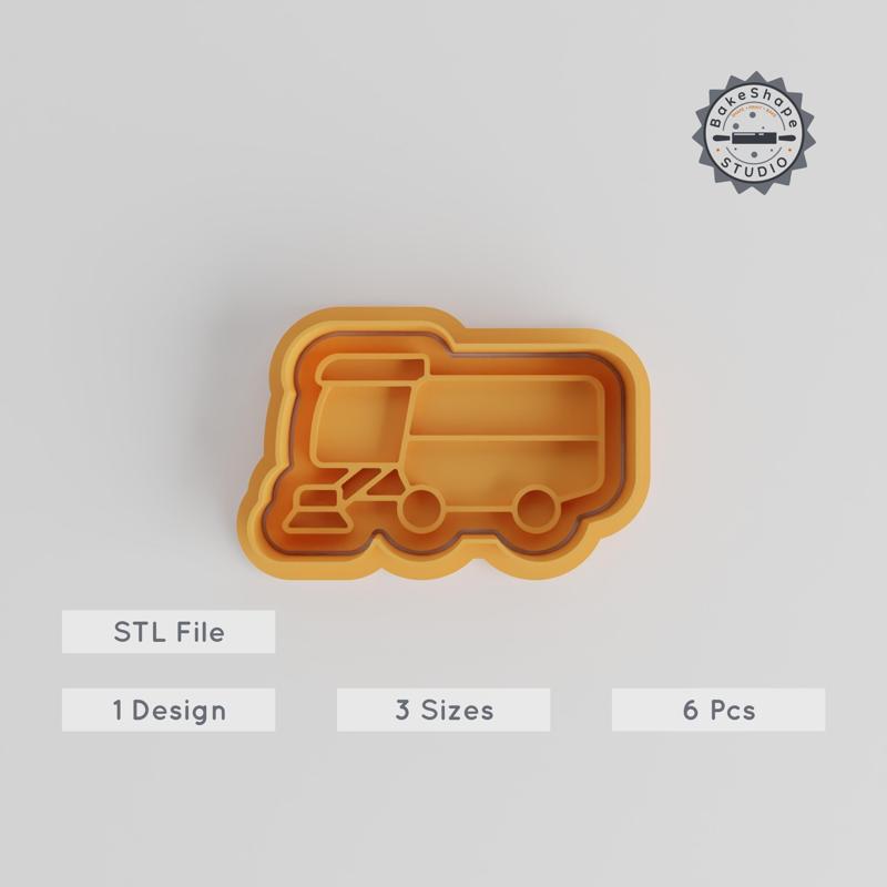Street Sweeper Vehicle Cookie Cutter & Stamp Set, Urban Sweeper, Truck Shapes, Fondant Decoration, S/M/L Sizes