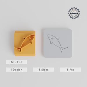 Shark Stamp Tile Set, Ocean Predator & Marine Hunter Designs, 5 Sizes, Perfect for Clay, Cookies & Fondant