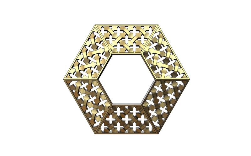 Gold hexagonal moucharabieh pendant