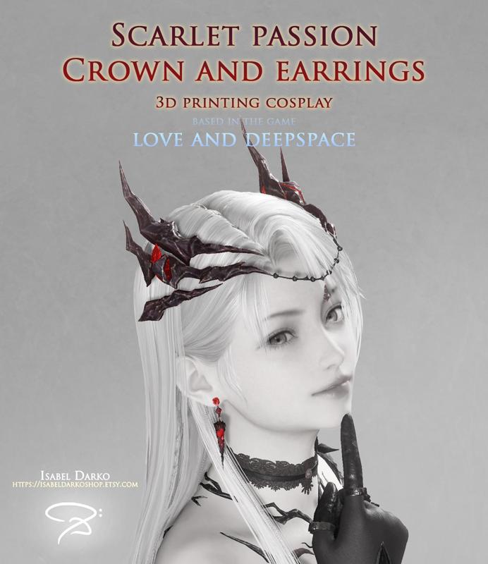 Crown and Earrings Scarlet Passion 3D printing Love and Deepspace cosplay