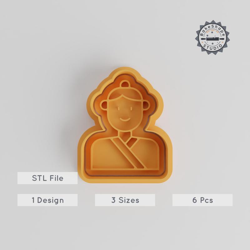 Qu Yuan Shape Cutter & Stamp Set, Perfect for Cookies & Fondant, Includes S/M/L Sizes, 6-Piece Chinese Poet Design PRODUCT_4497